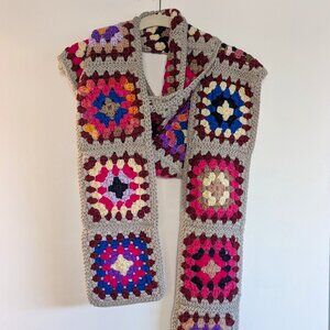Viral Granny Square Scarf Crochet Patchwork Scarf Colorful Retro Cottagecore
